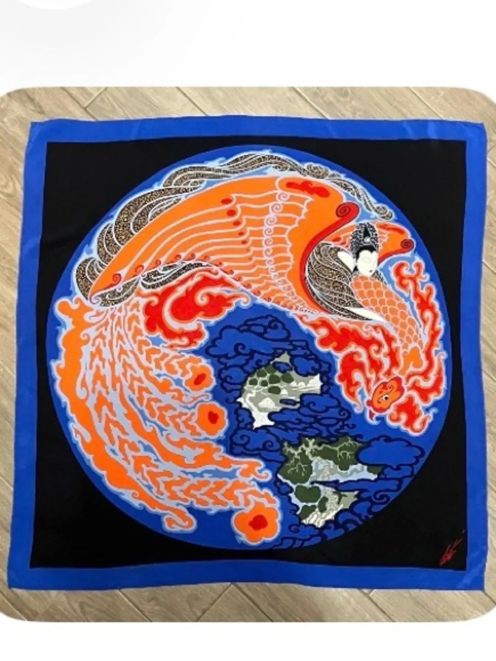 Vintage Erte Silk Scarf - Blue & Orange